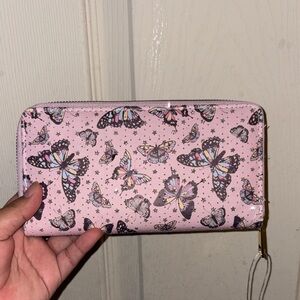 Pink Butterfly Print Zip-Around Wallet